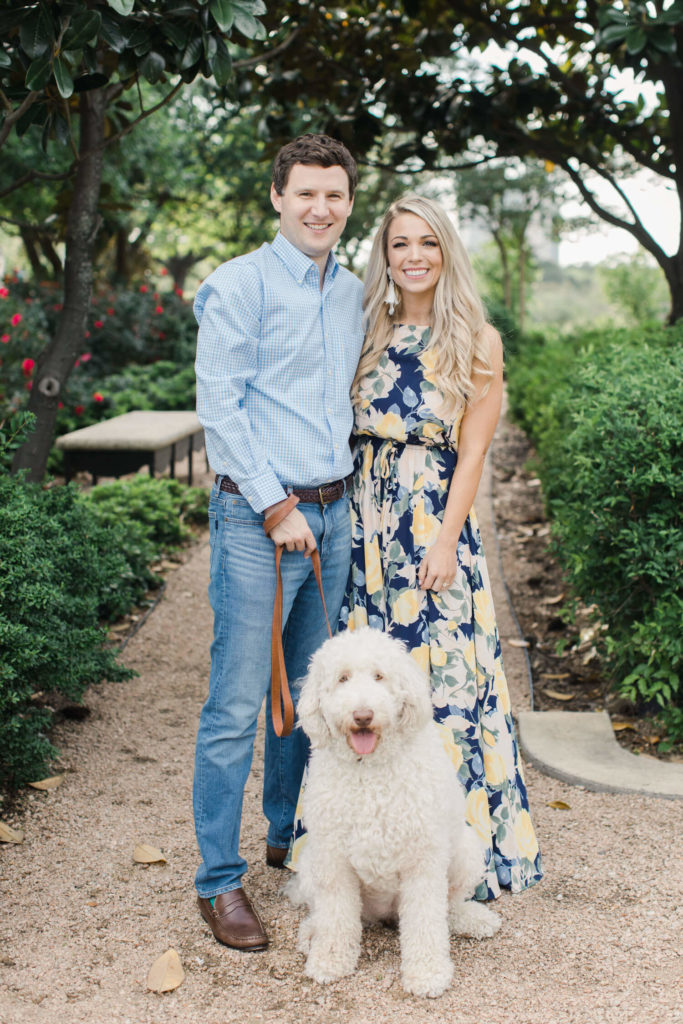 Couple taking engagement photos at Eleanor Tinsley Park