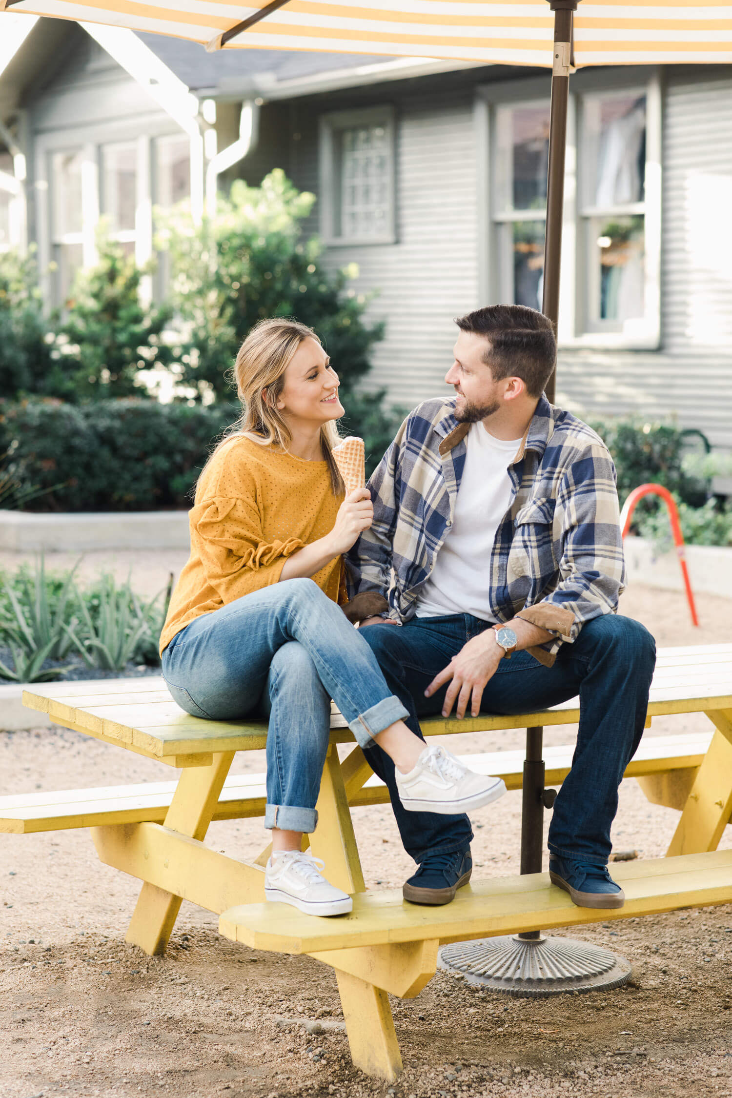 Engagement photos taken at Heights Mercantile in Houston Tx.